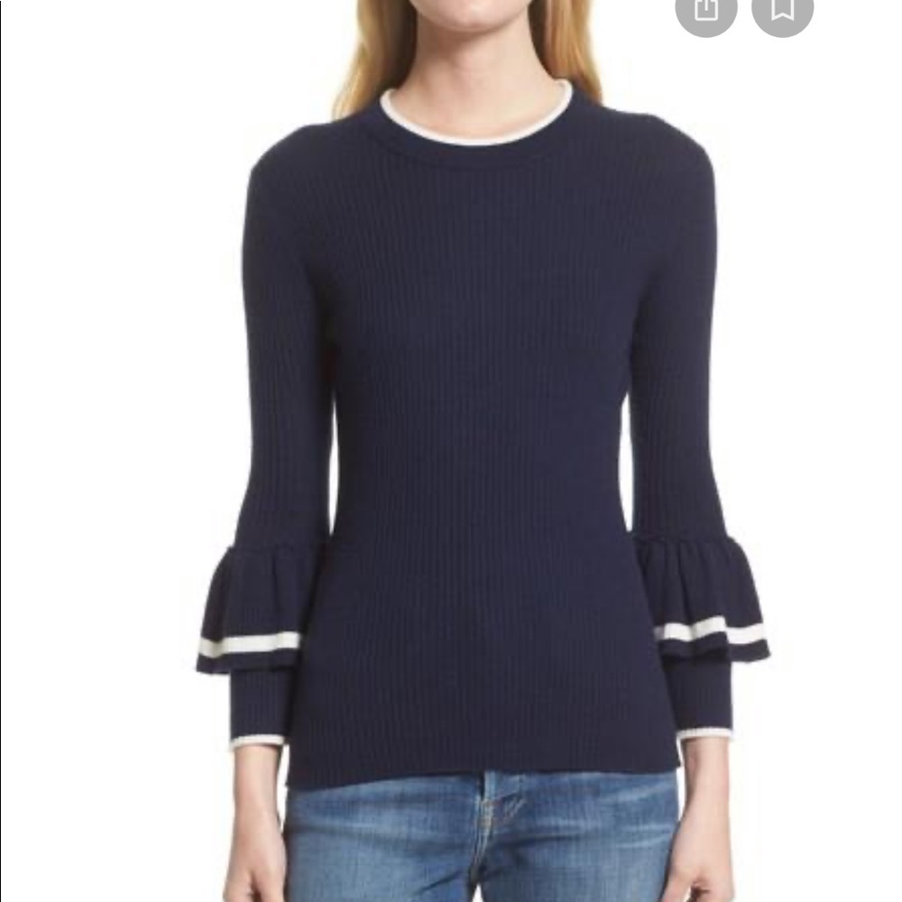 FRAME Double ruffle cuff wool blend sweater In navy XS B5